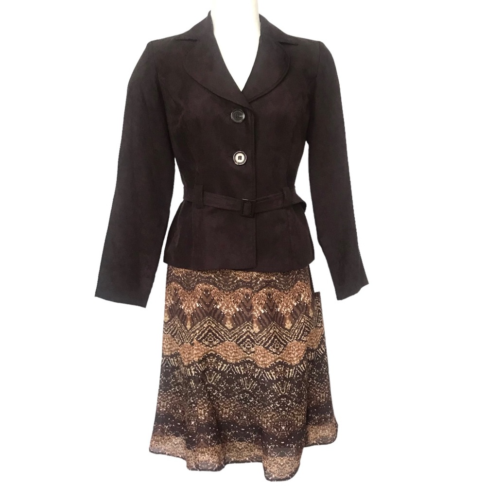 Studio One Brown Jacket and Patterned Skirt Set
